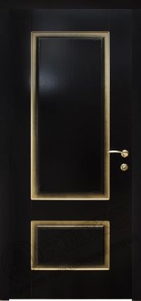 межкомнатная дверь Оникс «Марсель с фрезой» (глухая, черная эмаль с золотой патиной)